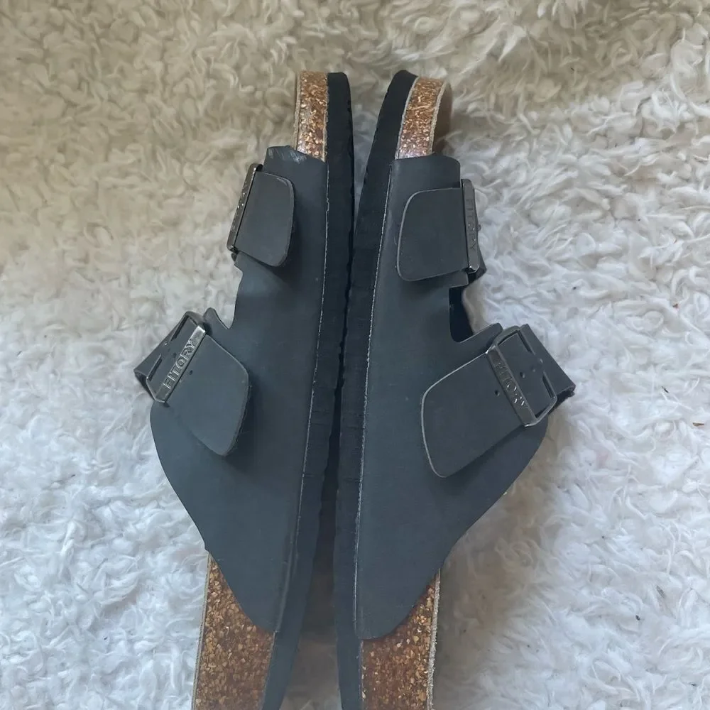FITORY Men’s Leather insole Sandals with two buckles open toe slides SandalsSZ8